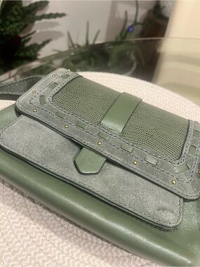 Fossil Kinley Crossbody Bag Green Embossed Leather Suede